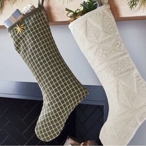 Threshold Studio McGee Windowpane Olive-Cream  Christmas Stocking